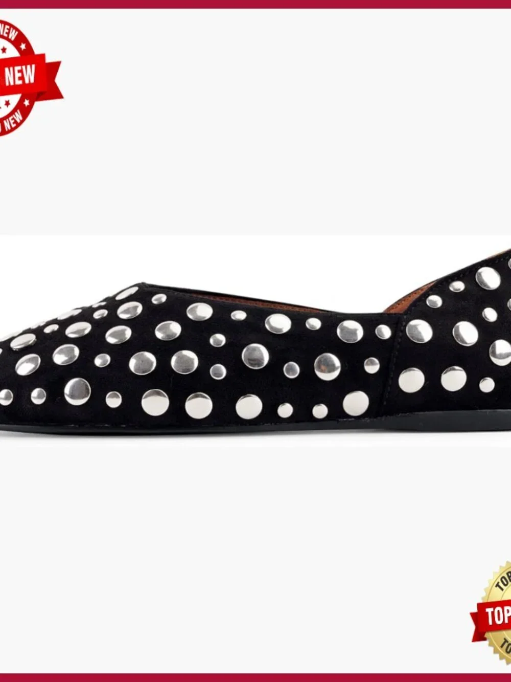 Studded Ballet Flats Slip On Faux Suede Round Toe Comfortable Shoes